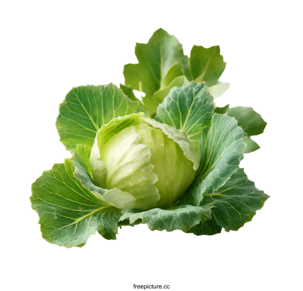 [Transparent Background PNG]Fresh Green Cabbage Head with Water Droplets