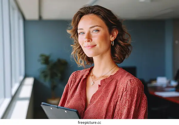 Confident Business Woman Holding Clipboard