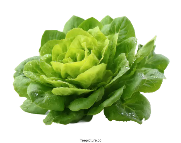 [Transparent Background PNG]Fresh Green Lettuce Head with Water Droplets