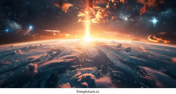 A beautiful sunset from outer space