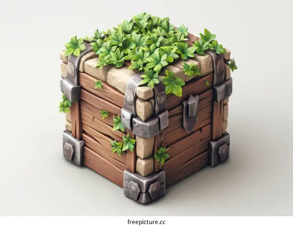 Wooden Chest Covered with Green Leaves