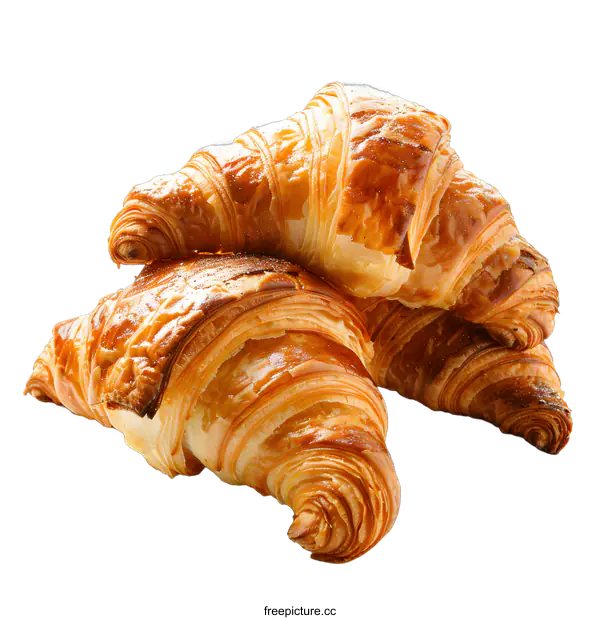 [Transparent Background PNG]Freshly Baked Croissants on White Background
