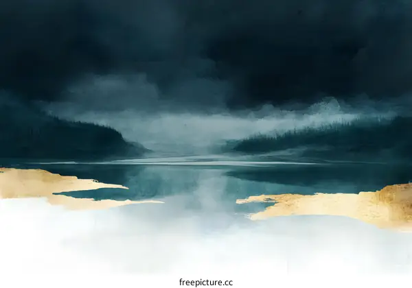 Abstract Landscape Painting with Gold Accents