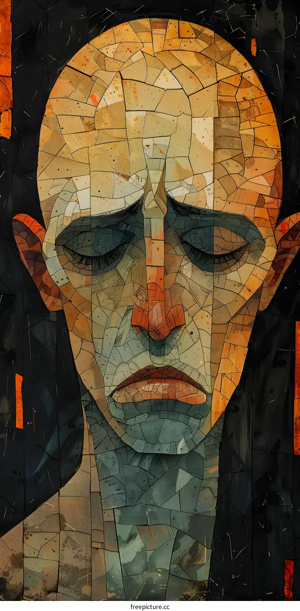 mosaic portrait of a sad man