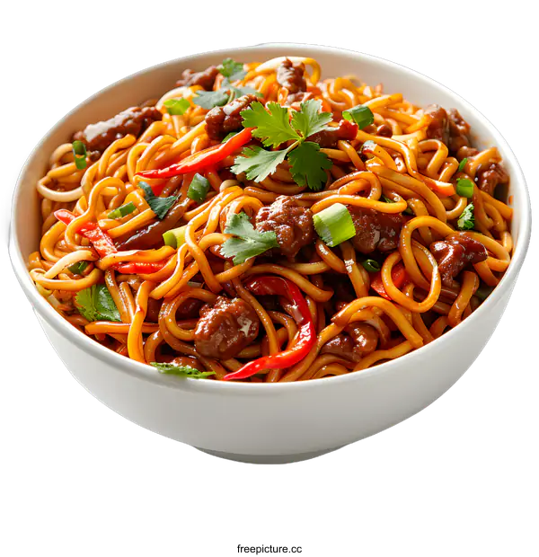 [Transparent Background PNG]Spicy beef noodles in a white bowl
