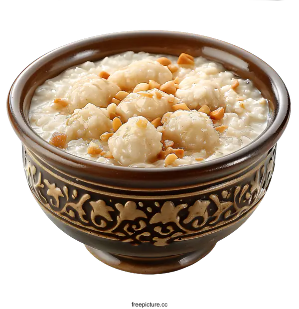 [Transparent Background PNG]Bowl of Rice Porridge with Meatballs and Peanuts