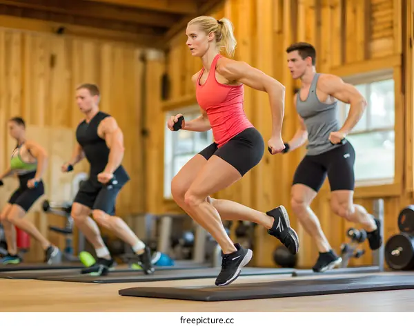 Group of people working out in a gym