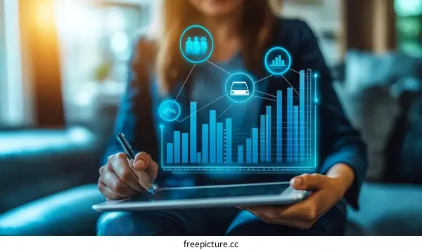 Woman Analyzing Data on Tablet Business Growth