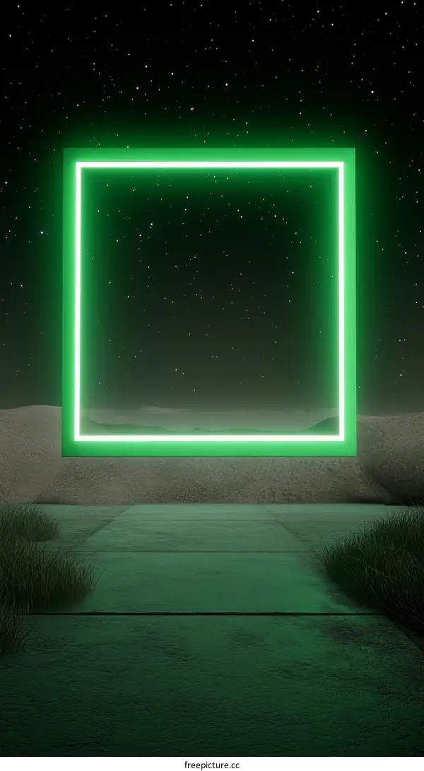 Neon Green Rectangular Frame in Desert Landscape