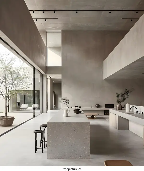 Modern Minimalist Kitchen Interior Design With Concrete Walls