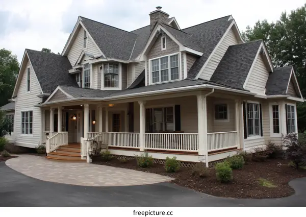 Exterior of a Classic Farmhouse with Porch