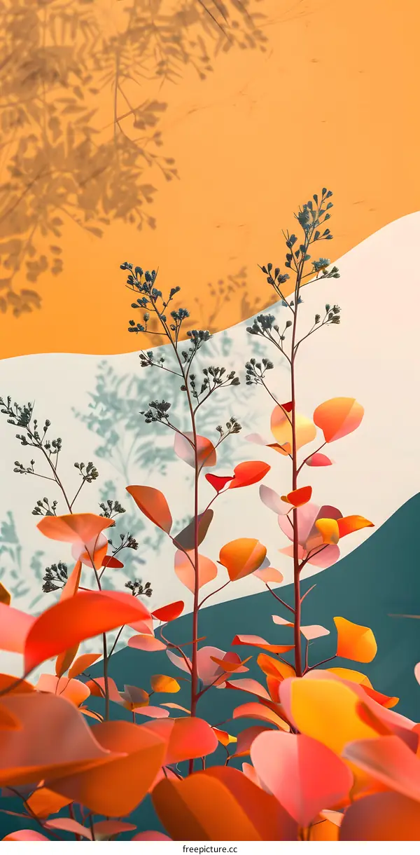 Abstract Autumn Leaves and Branches Minimalist Illustration