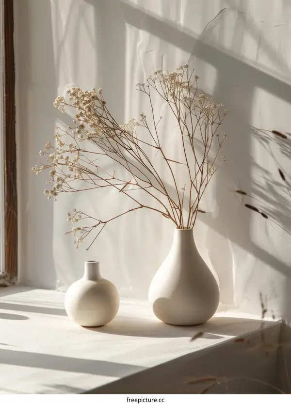 Dried Flowers in a Vase by the Window: A Minimalist Still Life