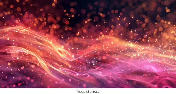 Abstract Red and Pink Waves with Glowing Particles
