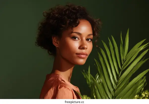 Portrait of a Beautiful Woman with Natural Light and Tropical Plants