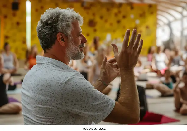 Yoga Instructor Leading a Group Class in a Bright Room