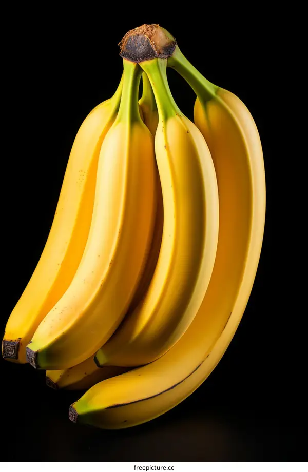 Bunch of yellow ripe bananas isolated on black background