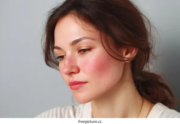 Closeup Portrait of a Caucasian Woman with Blush