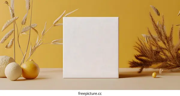 Blank Canvas Mockup with Dried Flowers and Lemons