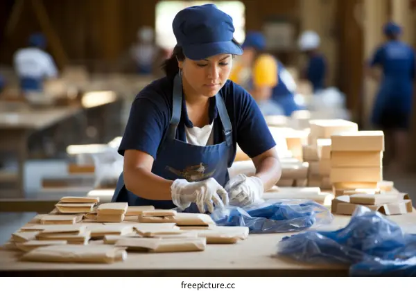 Hispanic woman working in a factory