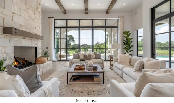 Bright and Airy Living Room With Fireplace