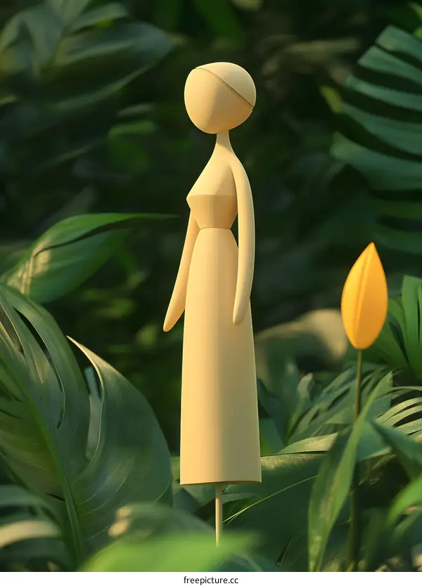 Abstract Illustration of a Person Standing in a Tropical Garden