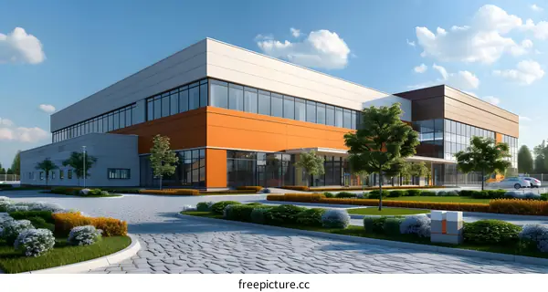 Modern Office Building with Landscaping