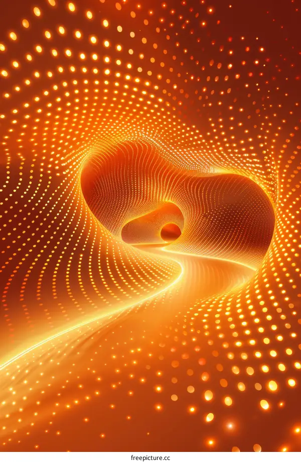 Futuristic Orange Tunnel with Gleaming Particles