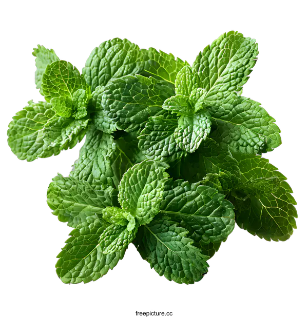 [Transparent Background PNG]Fresh green mint leaves isolated on white background