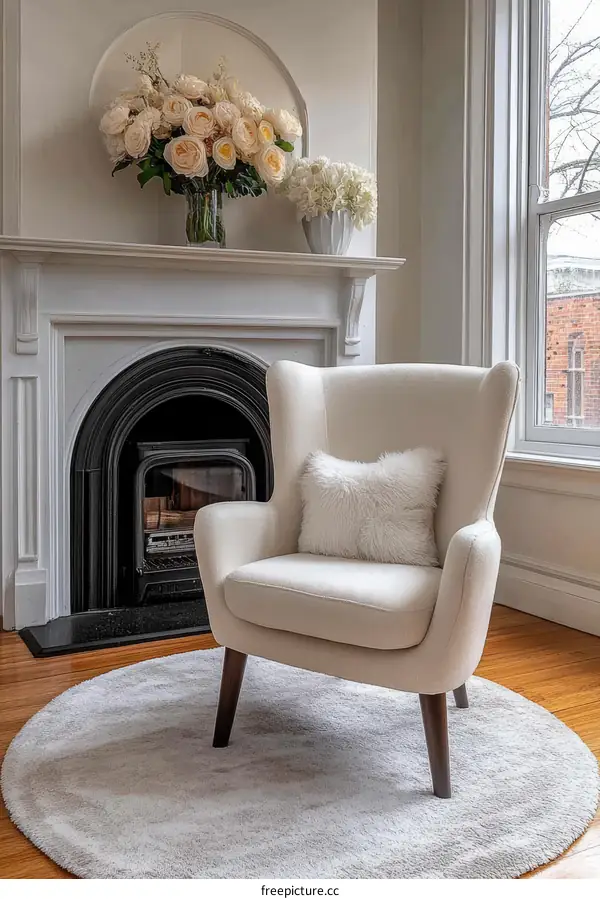 Cozy Living Room Decor with Fireplace and Chair
