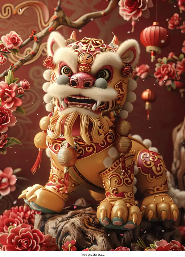 Chinese Golden Lion Statue for Celebrating New Year