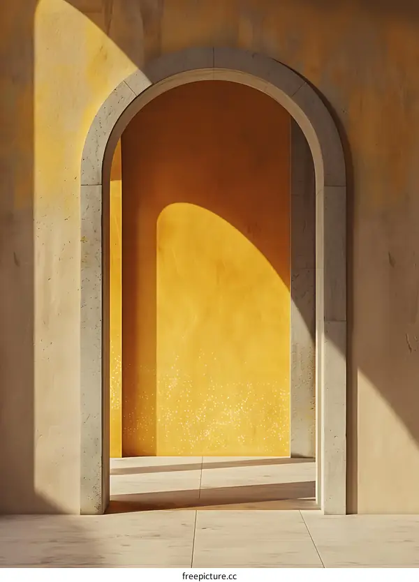 Yellow Wall With Archway And Sunlight