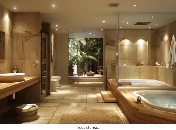 Modern Bathroom Interior Design with Tropical Plants