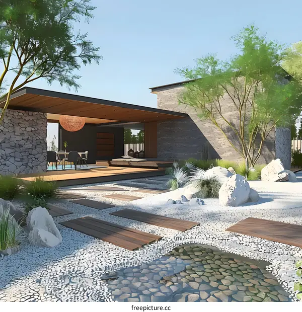 Modern Japanese Garden Design With Stone And Wood