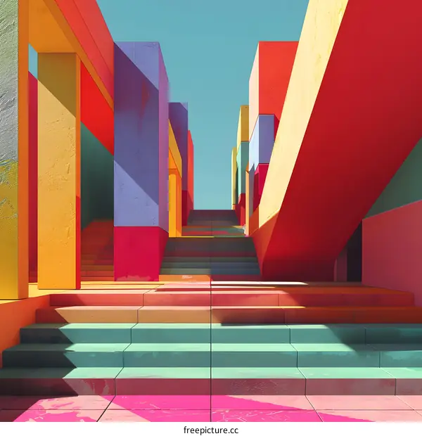 Colorful abstract building with stairs