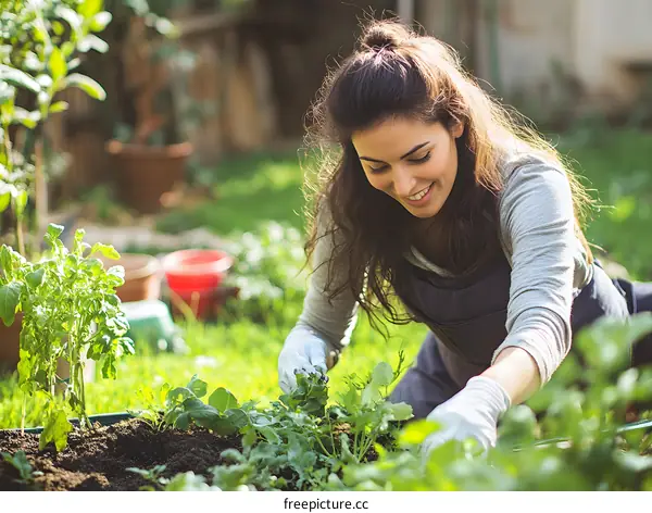 Woman Gardening in the Backyard