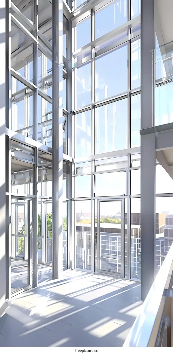 Modern Office Building Interior With Large Glass Windows