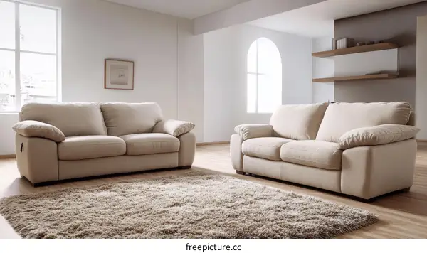 Modern Beige Fabric Sofa in a Living Room