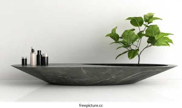 Modern Minimalist Marble Console Table with Plant