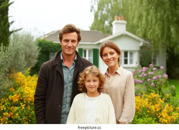 Happy Family in Front of Their House