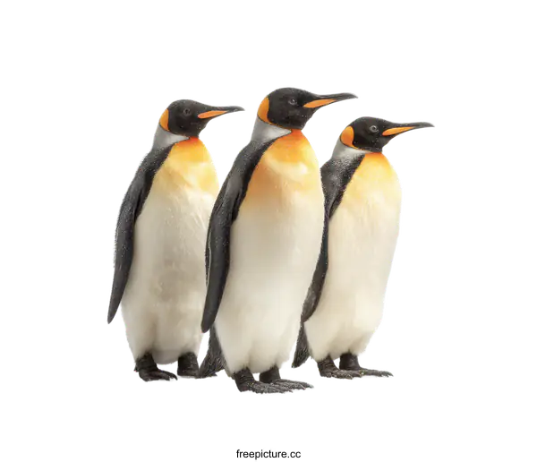 [Transparent Background PNG]Three King Penguins in a Row Against White Background