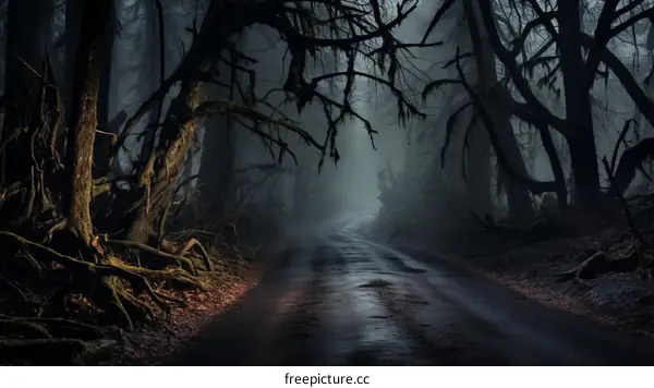 The road through the dark and mysterious forest