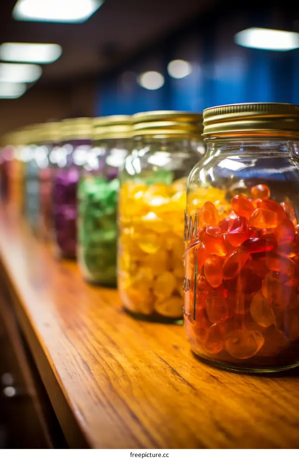 Colorful Hard Candies in Glass Mason Jars