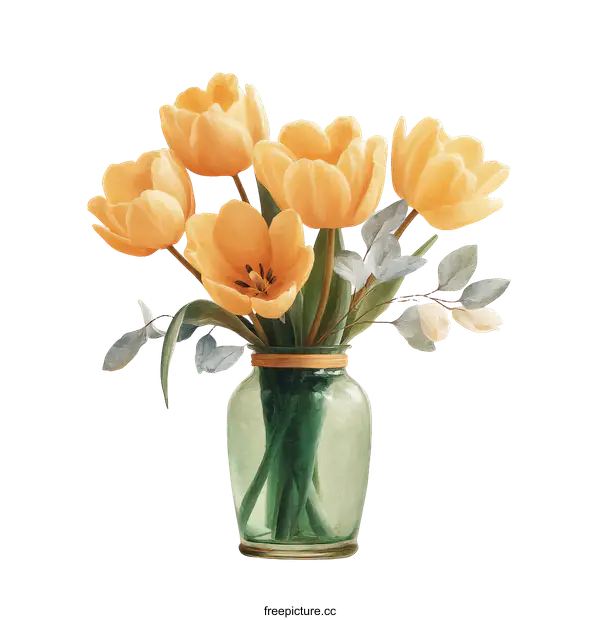 [Transparent Background PNG]Peachy Tulips in a Vase Illustration