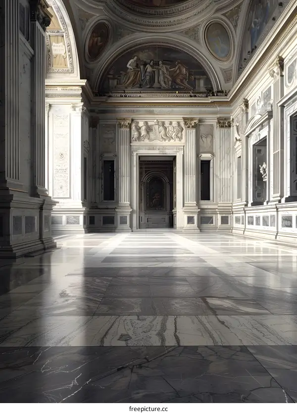 Marble Hallway Interior Design With White Marble Walls and Floor
