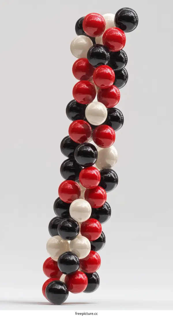 Abstract Composition of Red Black and White Spheres