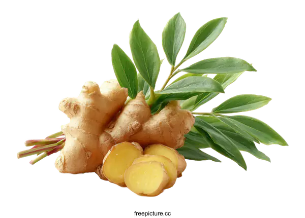 [Transparent Background PNG]Fresh Ginger Root with Leaves