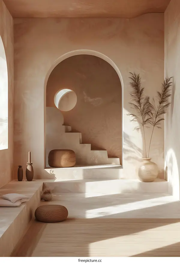Minimalist Interior Design With Archway And Steps