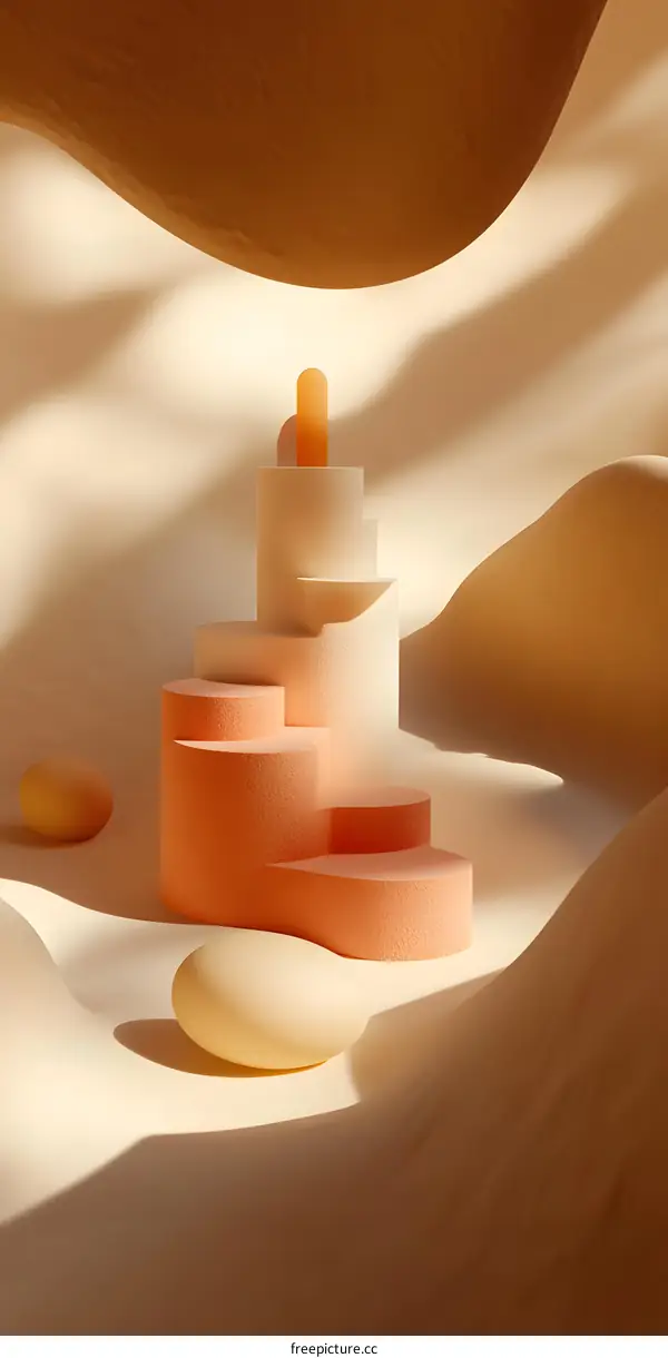 Abstract 3D Minimalist  Shape Design With Orange And White Color