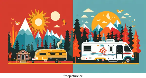 Camping Adventure With Two RVs In A Mountain Forest